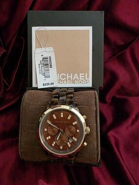 Michael Kors Unisex  Brown Tortoise and Gold Chronograph Watch